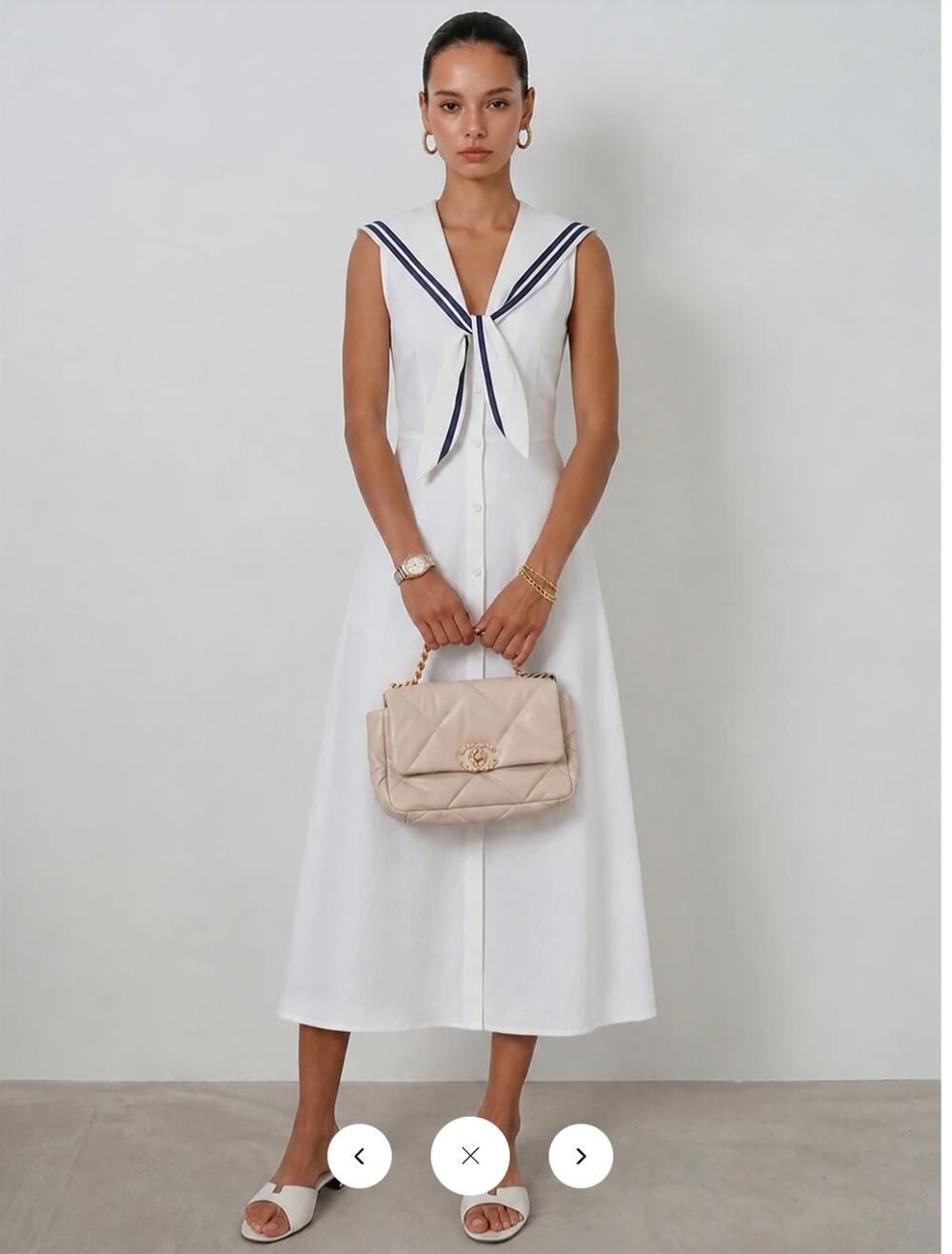 NWT Commense Sleeveless Sailor Collar Cotton Linen Midi Dress Sz L